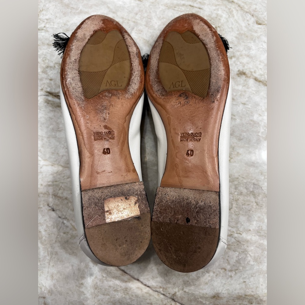 AGL Cap Toe Leather Ballet Flats White & Black Patent Size 40 Made in Italy - Picture 3 of 6
